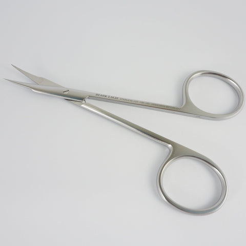 Top view of the Stevens Tenotomy Scissors with a curved tip. Item # 2.34.02