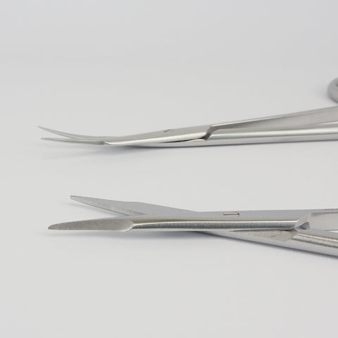Close up of the straight and curved tips of the Stevens Tenotomy Scissors item # 2.34.01 and 2.34.02
