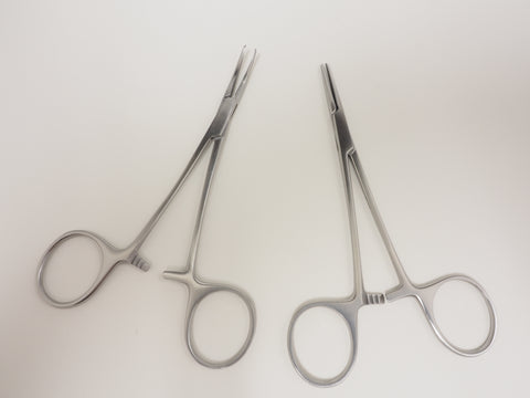 Halstead Mosquito Hemostatic Forceps are both curved and Straight. THe jaws are serrated. Manufactured in Germany 