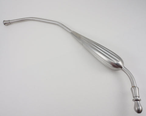 Yankauer Suction w Tip is a suction tip with a large opening surrounded by a bulbous head and is designed to allow effective suction without damaging surrounding tissue. Autoclaveable, German Stainless Steel. Found in ENT Instrument sets. This suction comes with the tip. Item # 1.07.01
